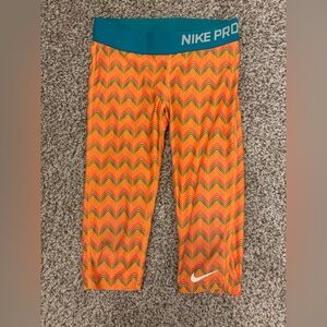 Nike Pro Orange and Blue Chevron Printed Training Capris Youth Size Small